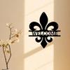 Wrought Iron Fleur de Lis Door Sign, Elegant Metal Wall Decor for Home Entrance, French Theme Cafe Boutique Art Hanging