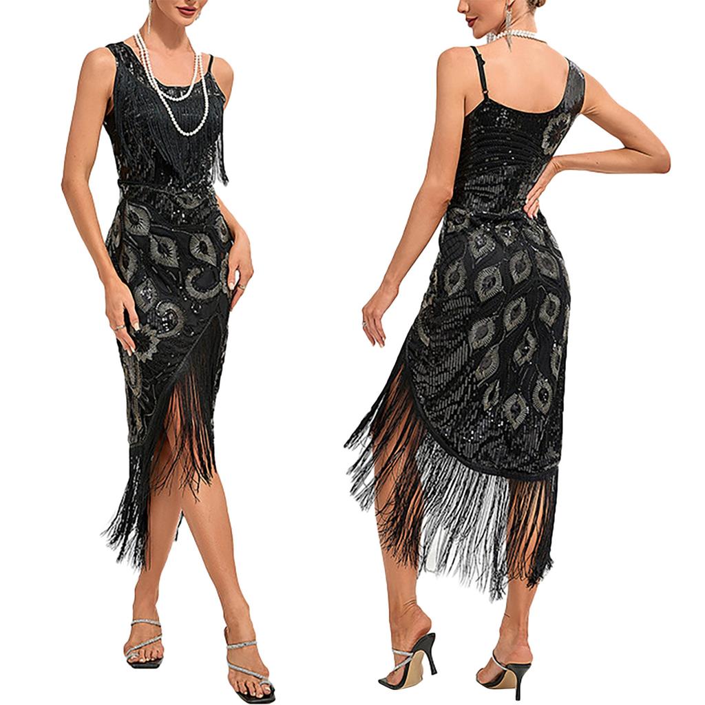 Women's Party Sexy Dress Fashion Solid Color Sequin Fringe Dress