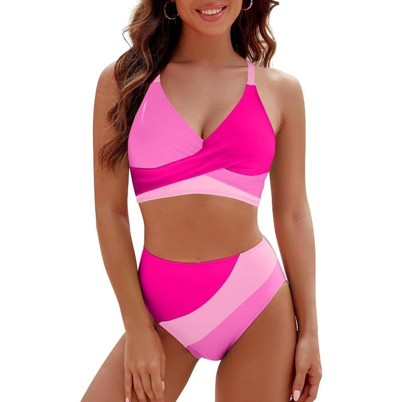Contrasting 2-piece Swimsuit Women's Straps Cross Bra Top Swimsuit Women's Beach Vacation Swimsuit Bikini Set