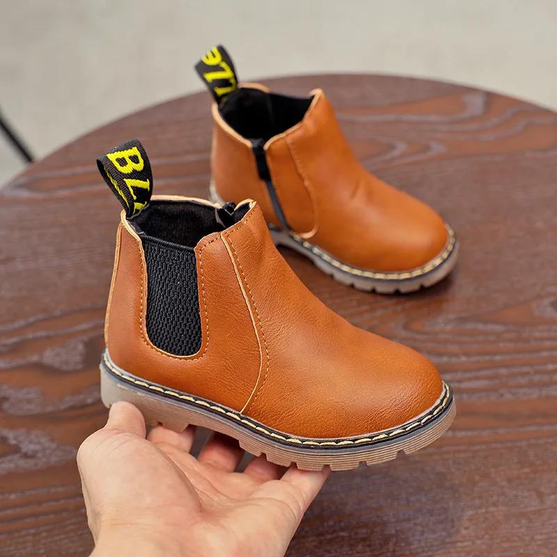 New Kids Fashion Boots for Boys Girls Toddlers Big Children Ankle Boots with Zipper Warm Thick Plush Autumn Winter Chelsea Boots