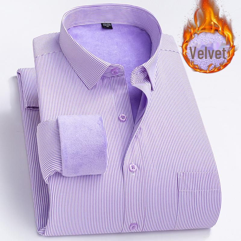 Men's Winter Plus Velvet Long-Sleeve Warm Shirt - Business Casual Gift for Middle-Aged Men