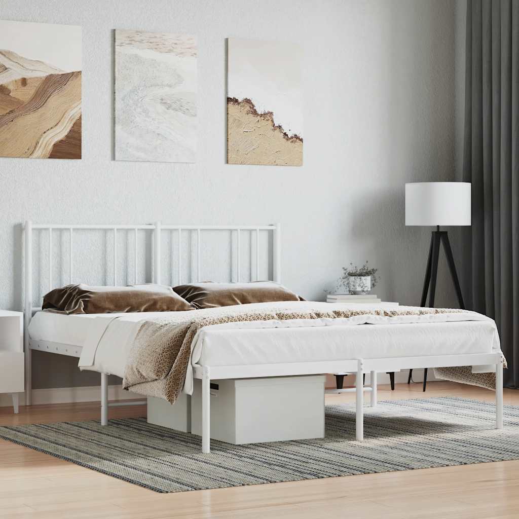 vidaXL Bed Frame with Headboard Metal White 160x200 Cm