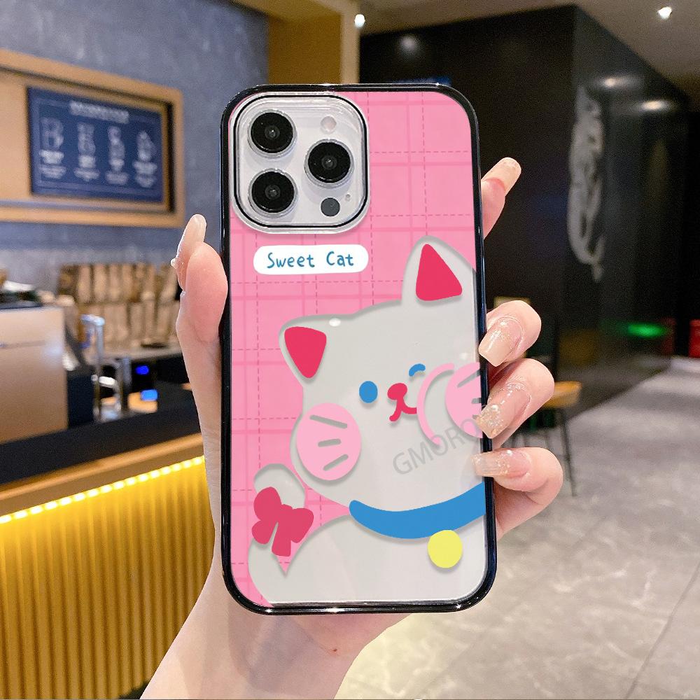 Simple and Cute Sweetheart Cat Painted iPhone17ProMax Apple 16P Black Edge Acrylic AIR Mobile Phone Case