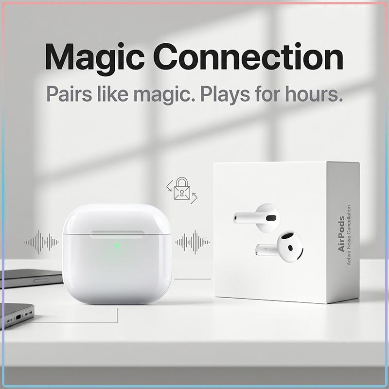 Apple AirPods 4 Auricolari Wireless Bluetooth 5.3 EQ Adattivo Isolamento Vocale Doppio Microfono Riproduzione Lunga 30H Pop-up Automatico Auricolari Sportivi Mini