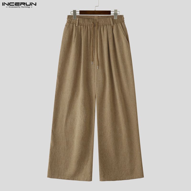 INCERUN 2PCS Men Lapel Neck Long Sleeve Shirts and Elastic Waist Pants Sets Suits