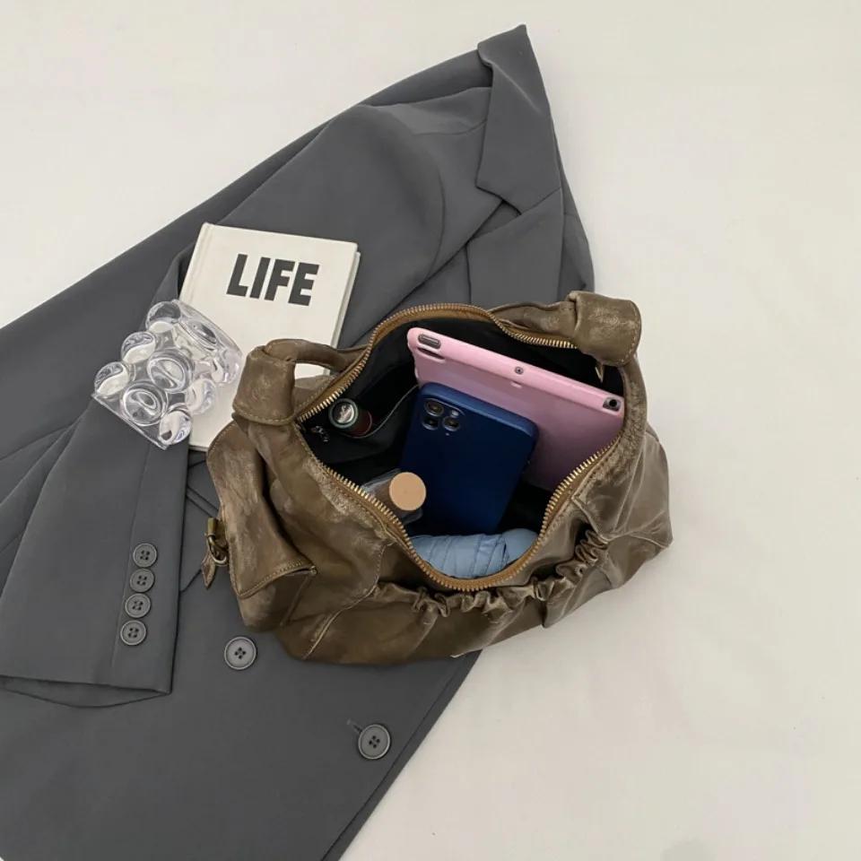 Carrying Shoulder Bags for Women Pleated Design Large Capacity Retro Hobo Bag  Summer New Designer Handbags Luxury Hand Bag