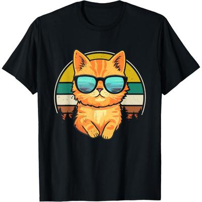 Vintage Style Orange Tabby Cat Friendly Wearing Sunglasses T-Shirt for Men Women Girls Kids(1)