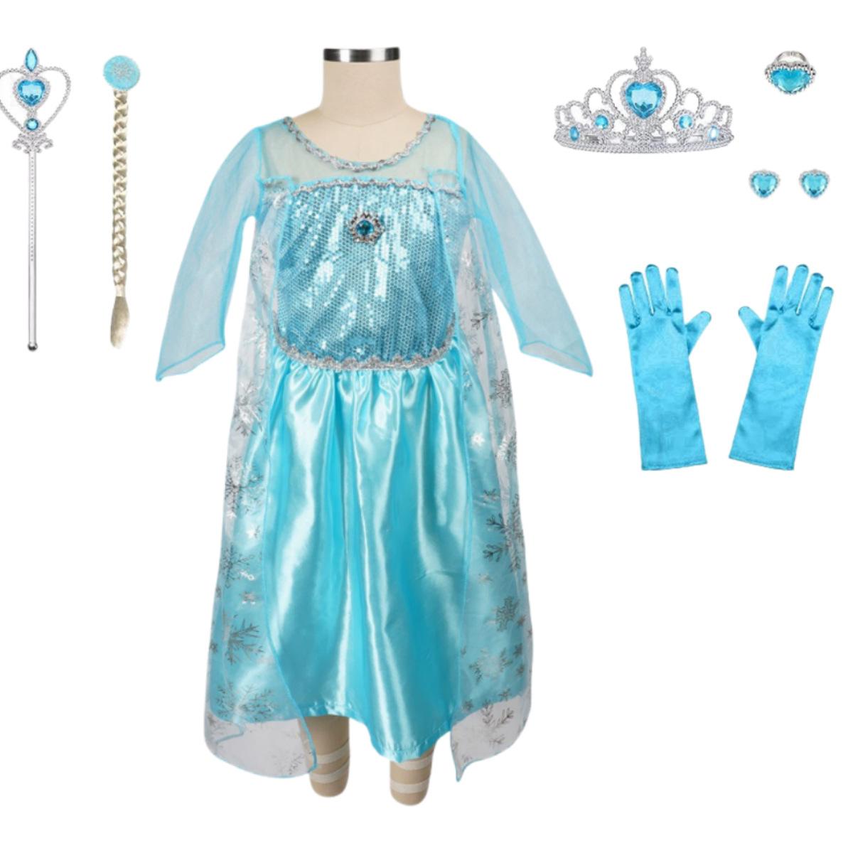 Girls Elsa Anna Dress Children Princess Carnival Dress Kids Jasmine Rapunzel Pageant Flower Disguise Cosplay Christmas Costume 100cm
