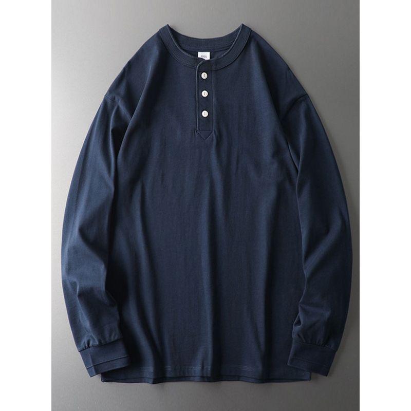 Henley Shirt American Style Heavy Men's Long-Sleeved 100% Cotton Coat Foreign Trade Export Original Last Order Men's G Henry Collar T-shirt
