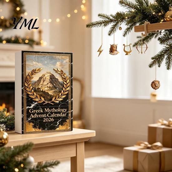 Reusable Christmas Tree Decor Greek Myth Advent Calendar, 24Pcs Acrylic 2D Ornament Set with Vintage Holiday Gift for History Buffs Gold Tone, Hanging