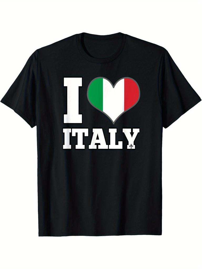I Love Italy Flag Heart Graphic T-Shirt Unisex Short Sleeve Casual Cotton Crew Neck Tee