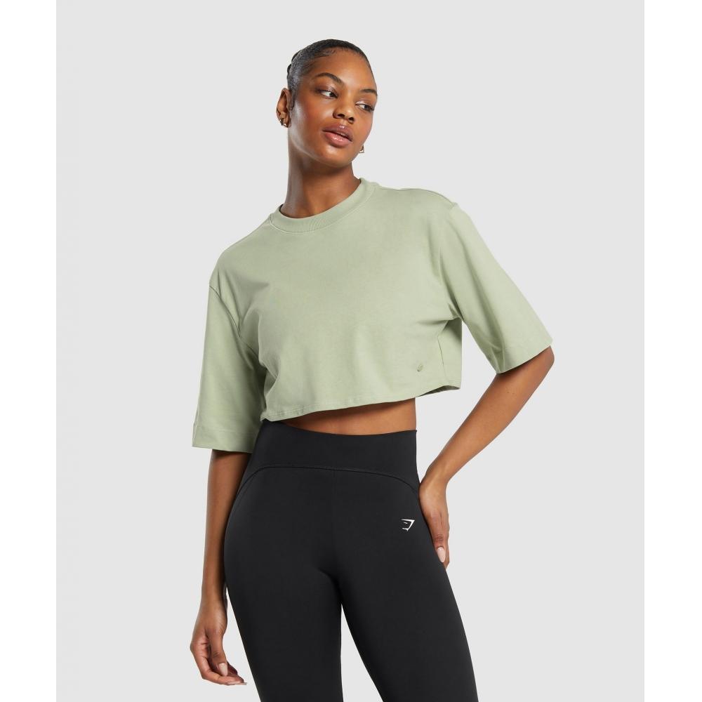 

GYMSHARK Cotton Boxy Crop Top Faded Green B5A1L ECJJ