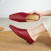 Fashion NEW Summer Women Mules Genuine Leather Shoes for Women Cover Toe Height Increasing Slippers Square Toe Concise Sewing Sandals