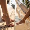 Bohemian Layered Anklet Set for Women Gold Tone Starfish Seashell Faux Pearl Polymer Clay Adjustable Beach Foot Bracelet