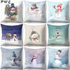 Christmas Snowman Printed Sofa Decorative Cushion Cover Pillow Pillowcase Polyester Throw Pillow Home Decor Pillowcover