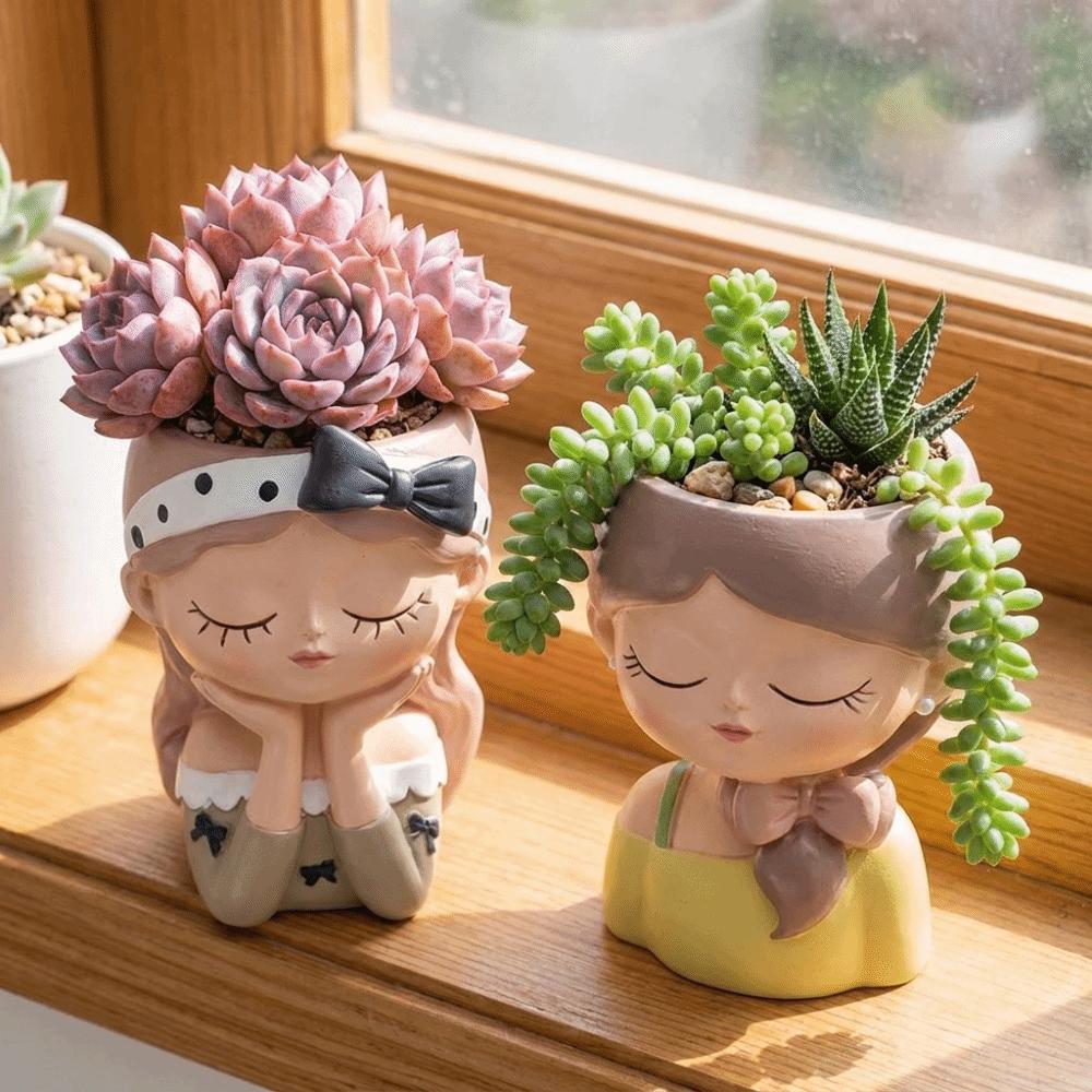 Cute Resin Girl Face Planter Pot Nordic Style Realistic Fairy Flowerpot Cartoon Succulent Planter Pot Kitchen