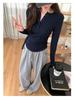 Plus Size Women's Spring/Autumn Long Sleeve Half-Open Neck Slimming Base Layer Top - Korean Style