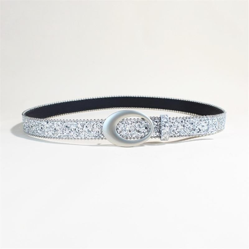 Women's Glitter Rhinestones Studded PU Belt Adjustable Waistband For Jeans Casual Party Wear