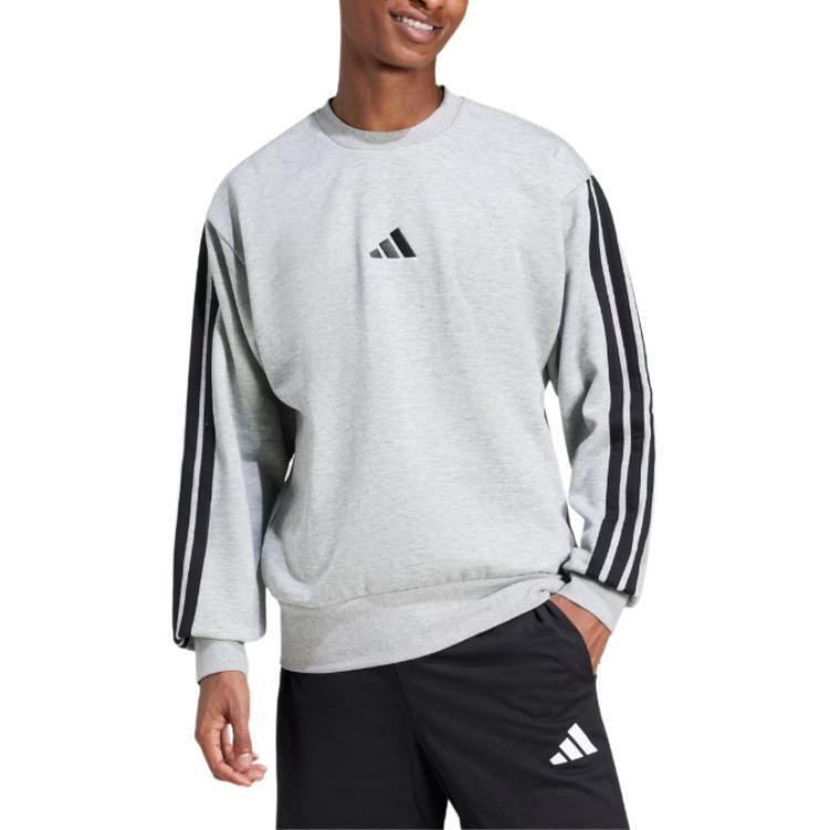 Adidas Logo Stripe Long Sleeve Sweatshirt Men Sweatshirt Medium-Gray JE6308