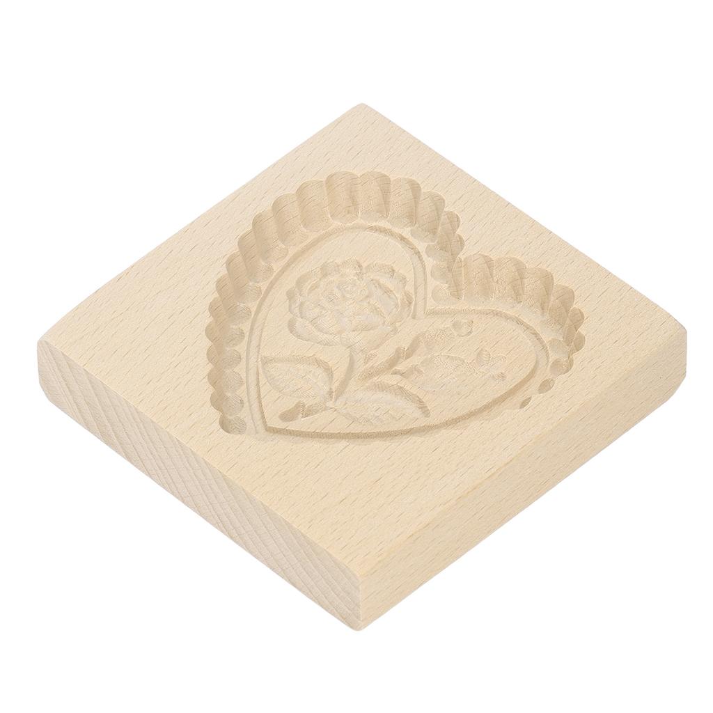 Ausstechform aus Holz, leicht zu lösen, wiederverwendbar, abwaschbar, mit geschnitztem Herzmotiv, ideal zum Backen in der Küche.