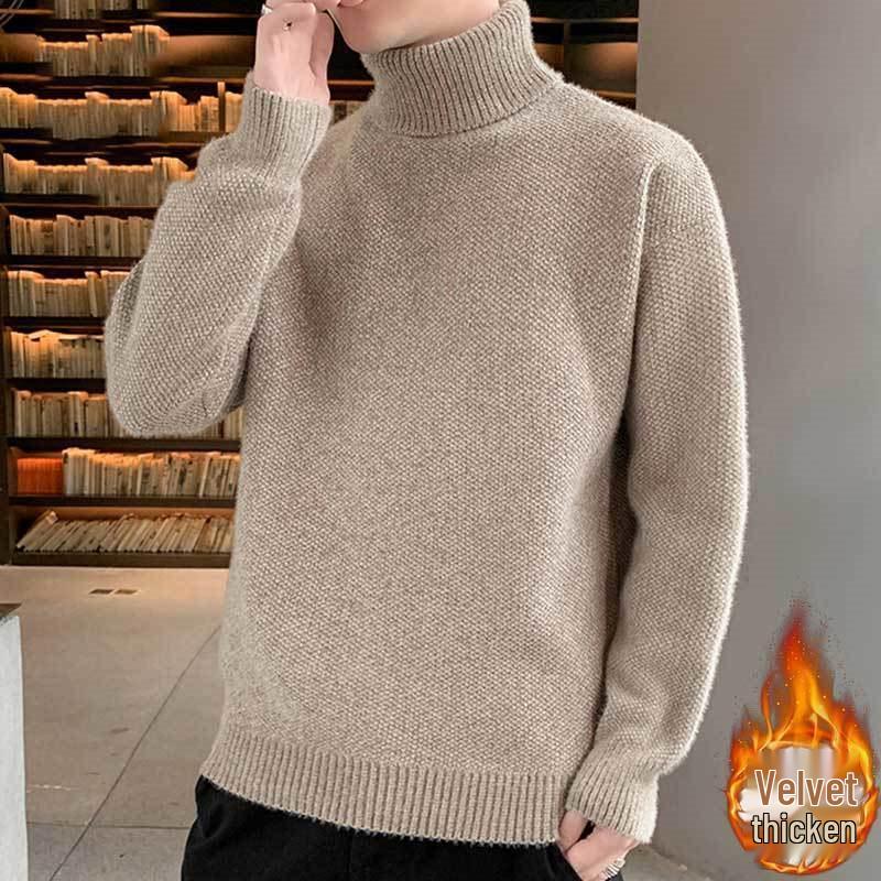 

Мужской толстый цельновязаный свитер с флисовой подкладкой - Теплый корейский стиль, однотонный, свободный топ для осени и зимы XL for 60-70kg