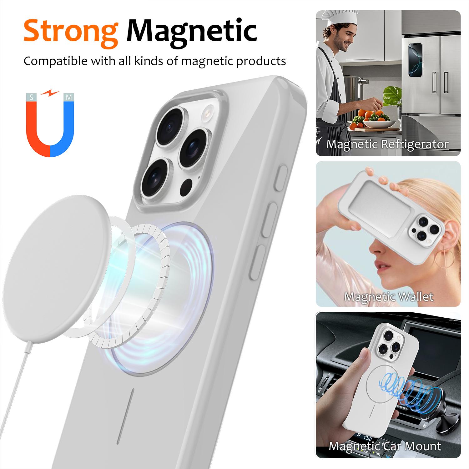 

For iPhone 16 Pro Max Magnetic Case Compatible with MagSafe TPU Phone Back Cover with Lanyard Black