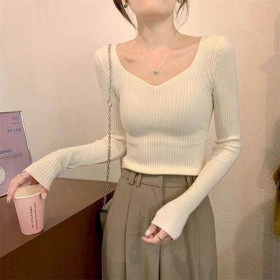 Threaded Sweater Feminine Collar Slim Bottom Top Fall Commuter Sweater Inside