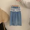 Children Pant Spring Autumn Korean Children Girls' Cartoon Top Love Sling Spring Stitching Lace Embroidered Bow Jeans