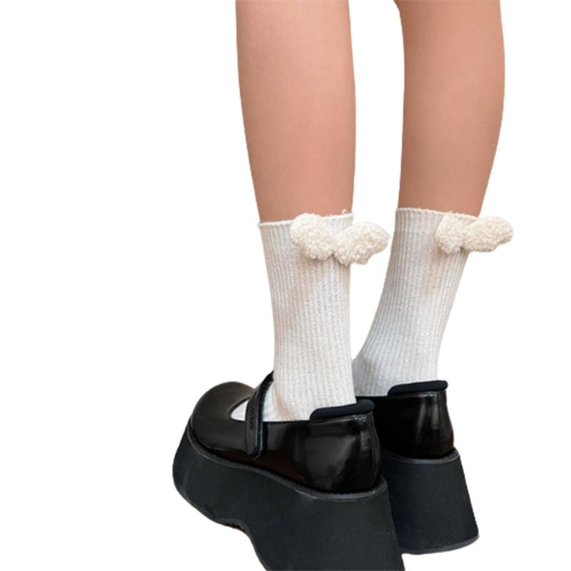 1 Pair Princess Style Ruffled Socks, Womens Middle Tube Socks Cute Lolitas Socks Cotton Autumn Sweet Short Warm Socks белый
