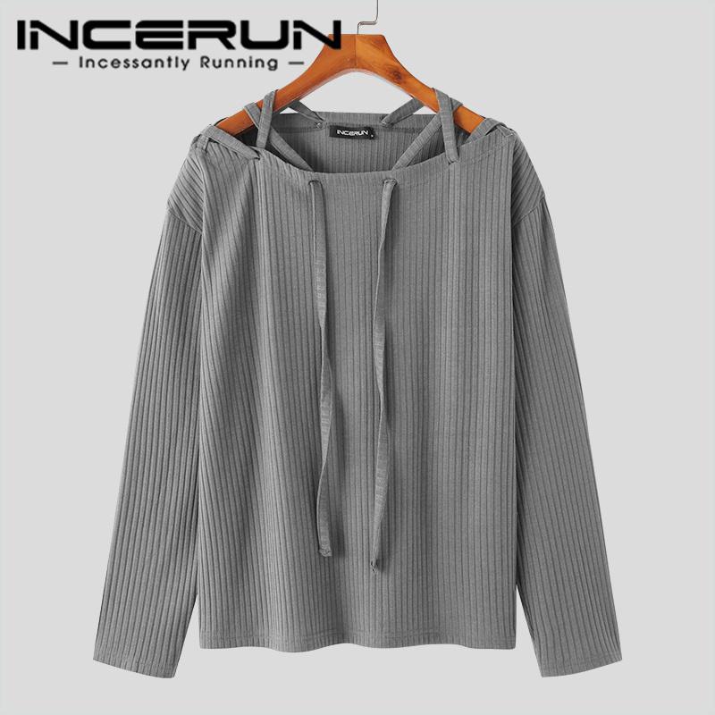 

INCERUN Весенне-осенние мужские однотонные топы с длинными рукавами