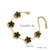 Htpwe Stainless Steel Solid Color Flower Four-leaf Clover Bracelet Women 18k Gold Couple Holiday Gift Bracelet Party Zircon