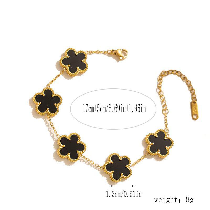 Htpwe Stainless Steel Solid Color Flower Four-leaf Clover Bracelet Women 18k Gold Couple Holiday Gift Bracelet Party Zircon
