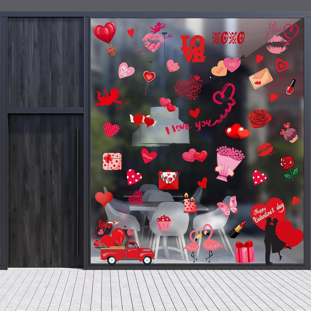 Valentines Day Decor Window clings 10 Sheet for Glass Windows Double-Sided Valentines Day Decorations Heart Window Decal