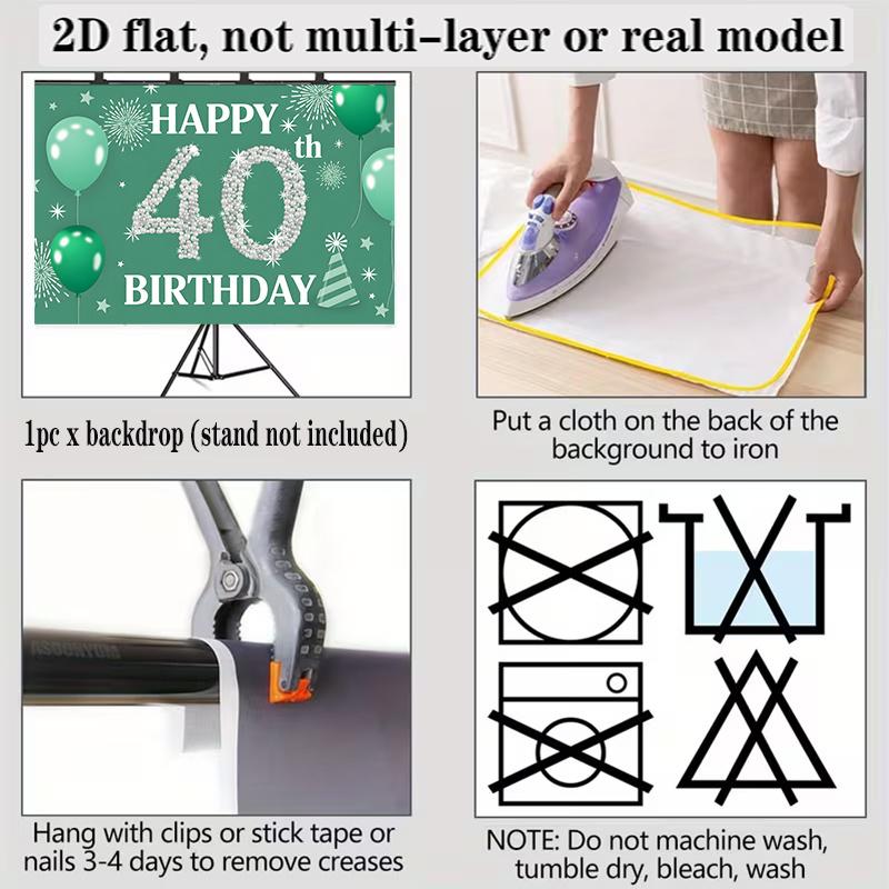 40th Birthday Banner, Polyester Photo Backdrop Wall Decor for Celebration