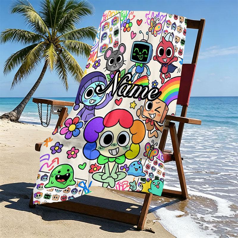 Custom Name Personalized Dandy's World Print Beach Towel, for Trip Camping Beach Party Home Decor, Birthday Gift for Family & Friends