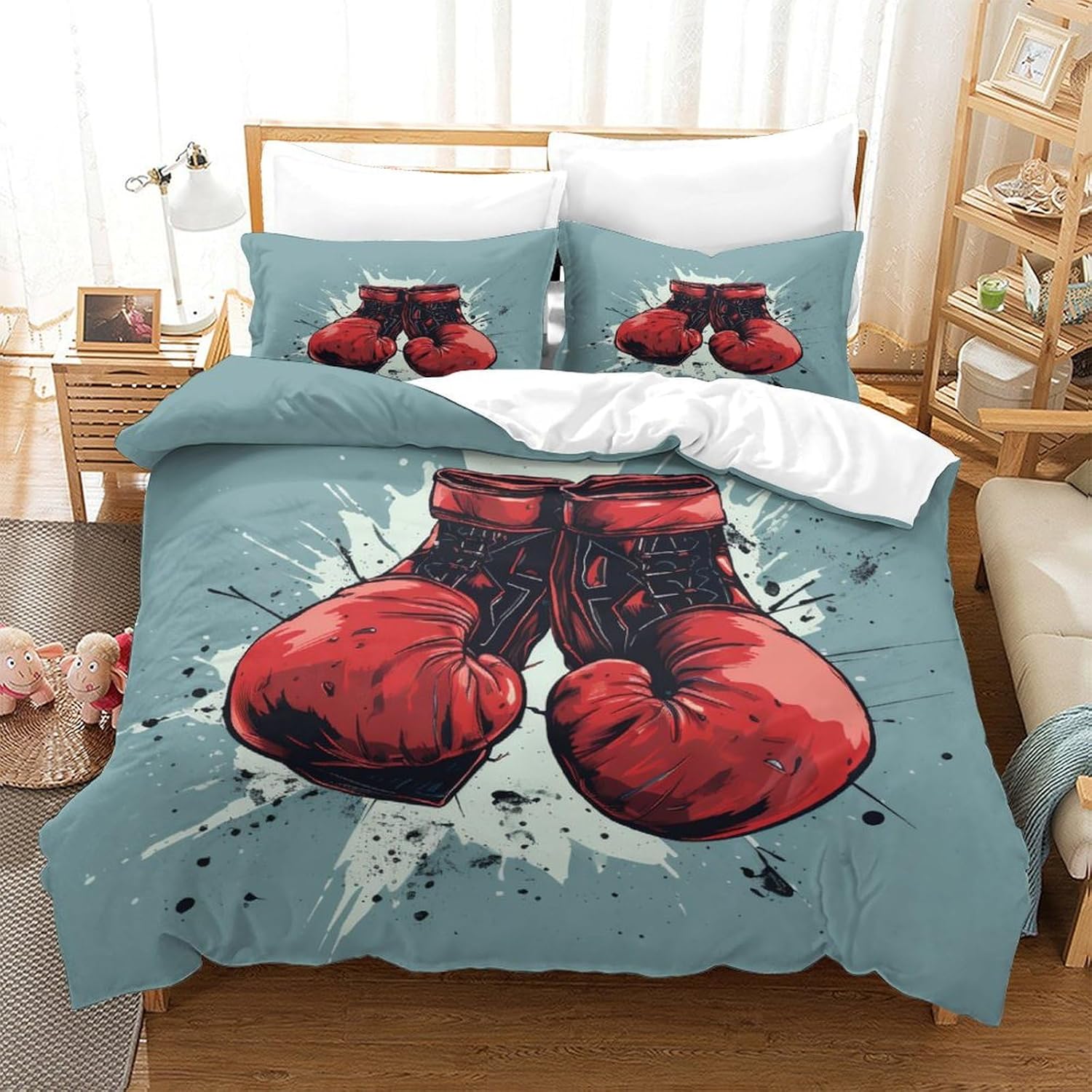 

Красный и Синий Боксерские Перчатки Пододеяльник Кинг для Мальчиков Мужчин Геймер Соревновательные Виды Спорта Бокс Игра Постельное Белье Комплект Покрывало для Бокса EU Single(135x200cm)
