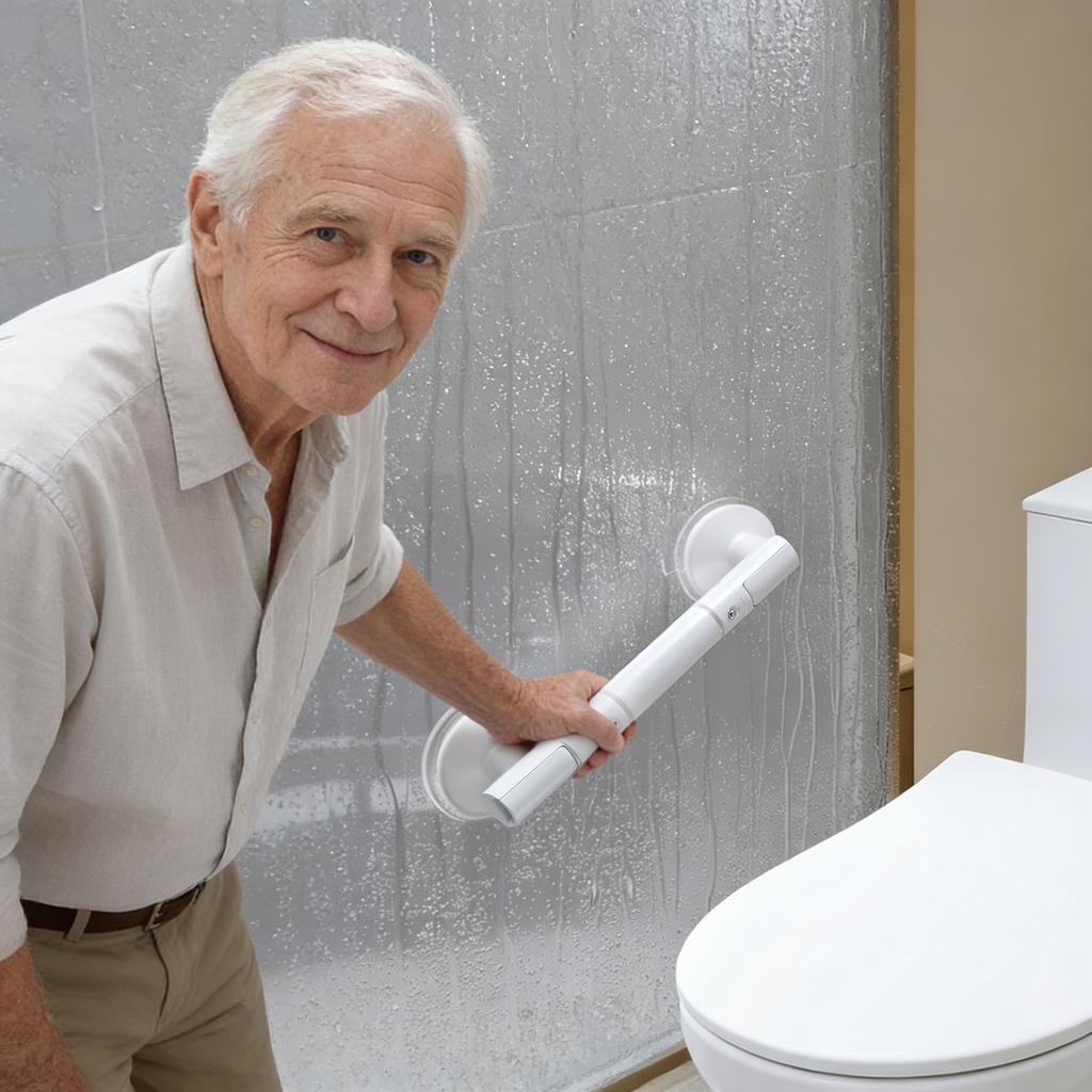 Stark Sugstång -, Säkerhetshandtag för Badrum för Seniorer & Äldre, Enkel Installation Ingen Borrning för Badkar, Toalett & Dusch, Elfenben