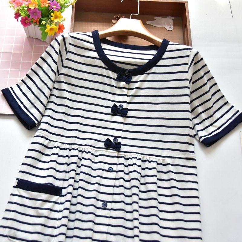 

Japanese Style Spring and Summer Thin Striped Knitted Maternity Dress Pajamas Stripes short sleeve M