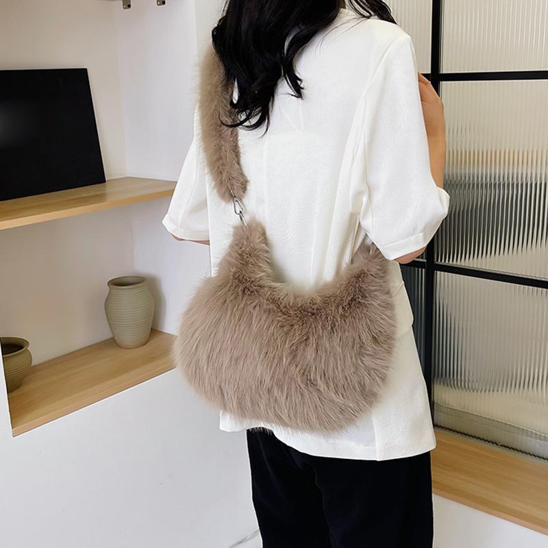 Bolso de Hombro Dumpling Peludo Color Caramelo Diseño Nicho Cadena de Perlas Bolso Cruzado de Axila Mini Bolso de Mano Y2K Trendy Para Mujer