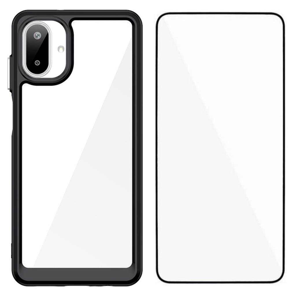 For Samsung Galaxy A07 4G Phone Case WANLONFENG XC Series TPU Acrylic Cover with Tempered Glass (Big Lens Hole)