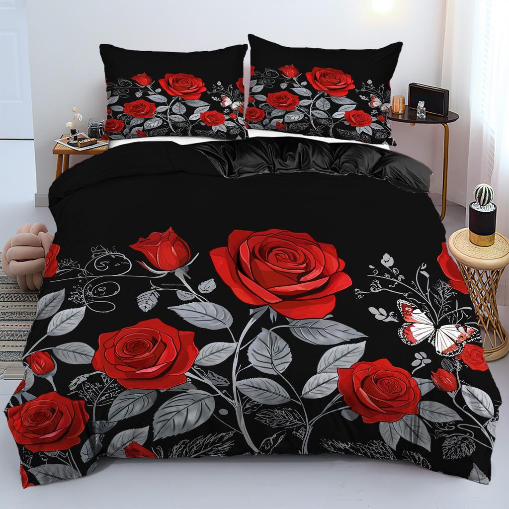 Flower Butterfly 3D Printed Quilt Cover Set Elegant Retro Home Textiles Duvet Cover Set Pillowcases Soft Comfortable Bedding Set