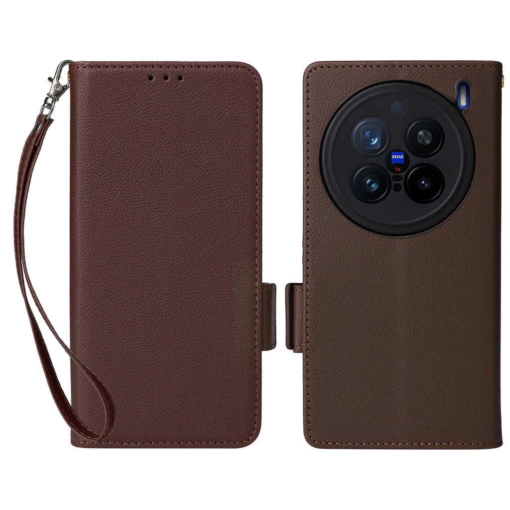 For vivo X200 Pro 5G Case with Wrist Strap Litchi Texture PU Leather Wallet Phone Cover