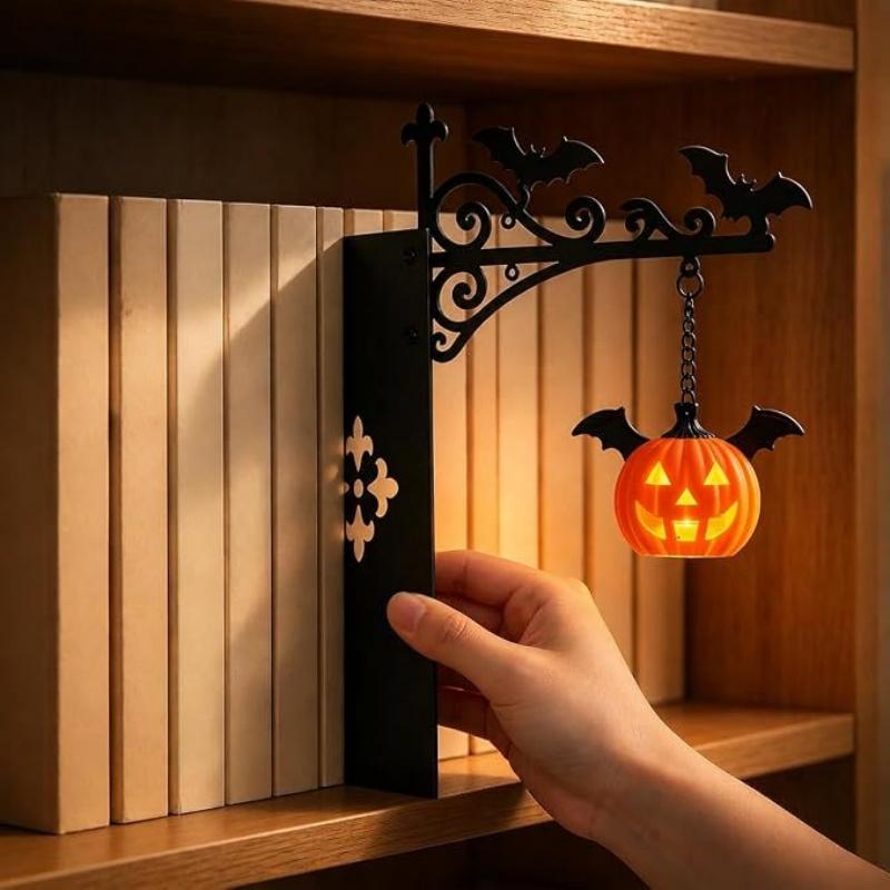 Bookshelf Lamp Library Lantern Light Cute Reading Ghost Hanging Night Light, Vintage Ornate Bracket Book Nook Light, Halloween