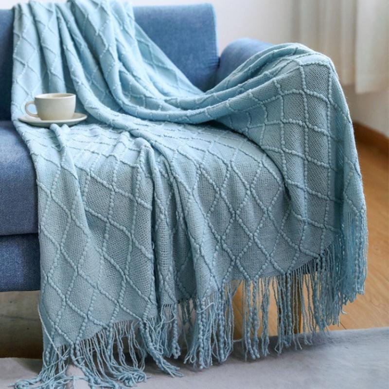 Soft Knitted Throw Blanket with Tassels for Sofa, Office & Summer Nap