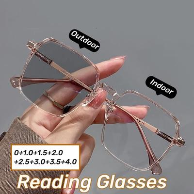 Gafas de lectura fotocromáticas de moda para mujer, grandes, cuadradas, para presbicia, para exteriores, que cambian de color, gafas de sol de 0 a +4,0