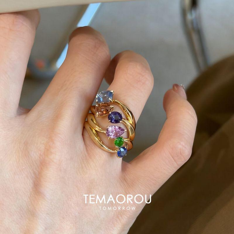 

Ins Style! Multi-Layered Integrated Gemstone Ring with a Sense of Design, Light Luxury Index Finger Ring for Women, Unique and Versatile Jewelry Multi-Layered Geometric Gemstone Ring