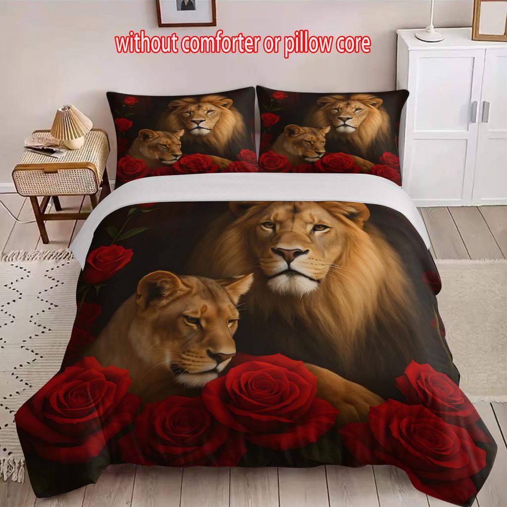 Tiger Rose Three-Piece 3D Digital Printing Quilt Set
