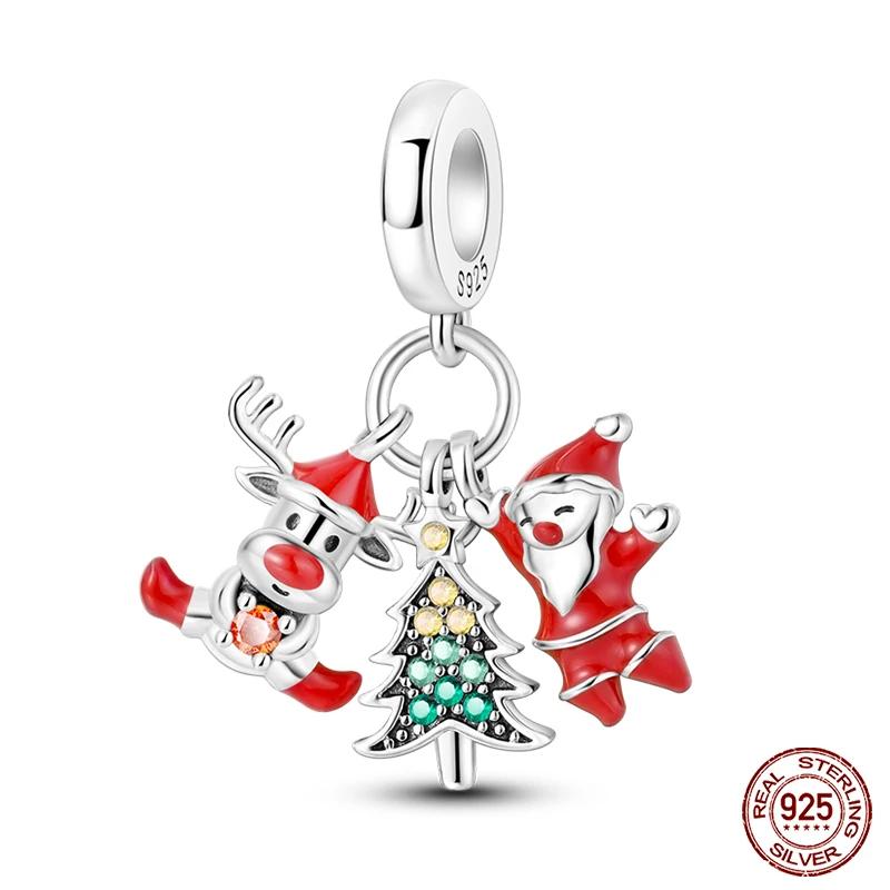 Lucky Snowflake Charm Bead Charms Compatible With 3mm Authentic Bracelets Copper Glitter Christmas Tree Crystal Ball Penguins Charm Bead Charms