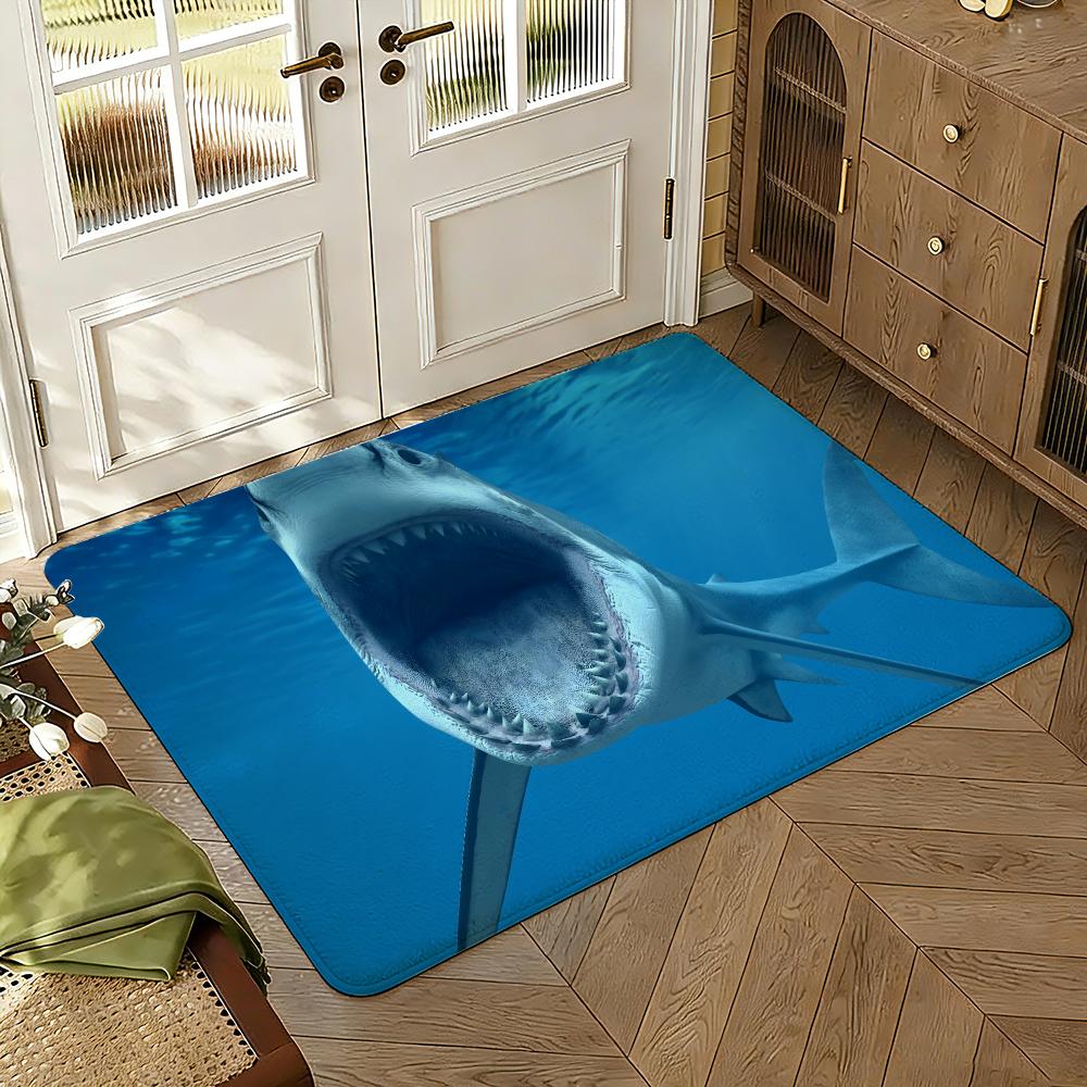 Jaws Thriller Movie Fans Floor Mat Soft Thickened Absorbent Non-Slip Bedroom Living Room Door Mat Home Decor Flannel Rugs