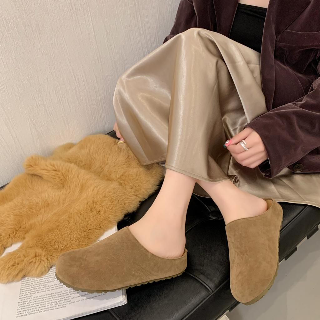 Retro flat-bottomed slippers for women's new versatile and comfortable lazy one-pedal bag head slippers